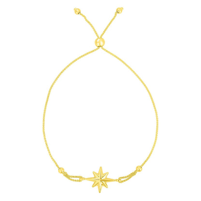 14K Gold Yellow North Star Medallion Bolo Bracelet Adjustable