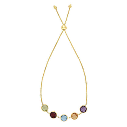 14K Gold Yellow Amethyst Citrine Blue Topaz Garnet Peridot Bolo Bracelet Adjust.