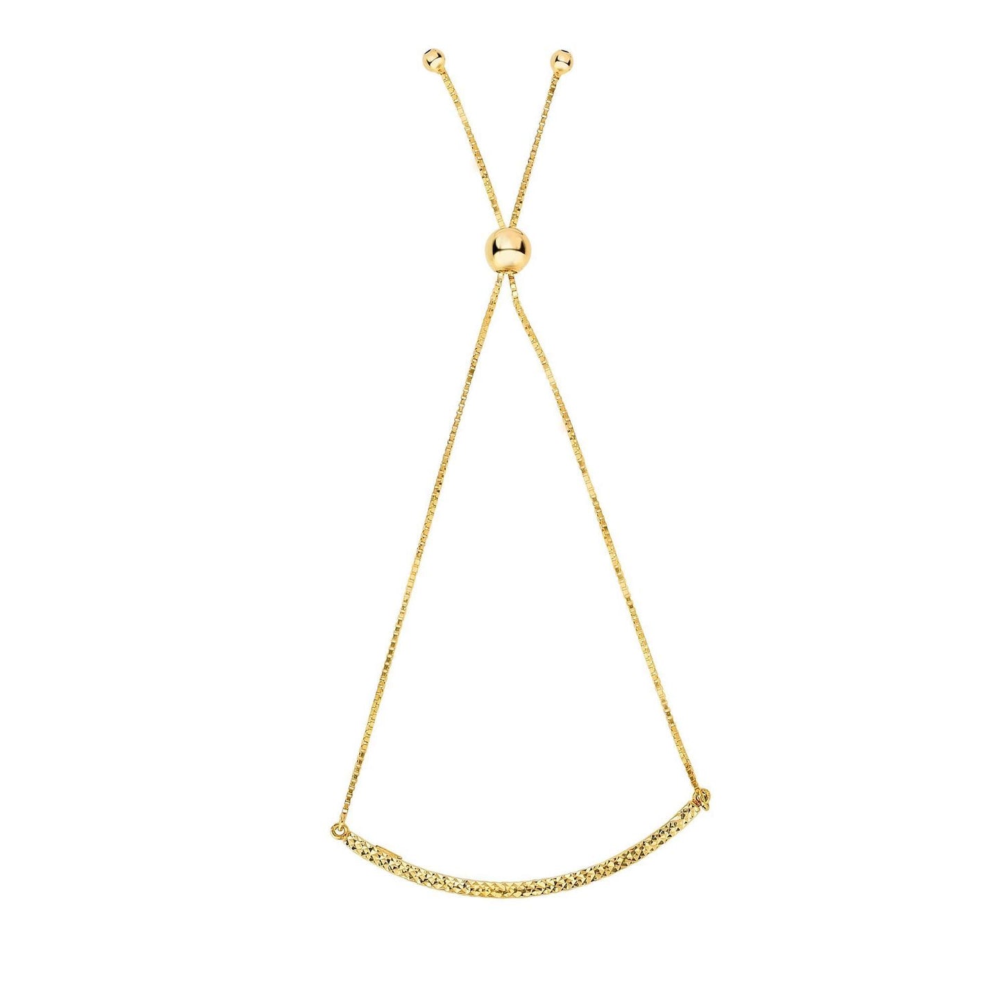 14K Gold White Yellow Diamond-Cut Curved Bar Box Friendship Bolo Bracelet Adjust