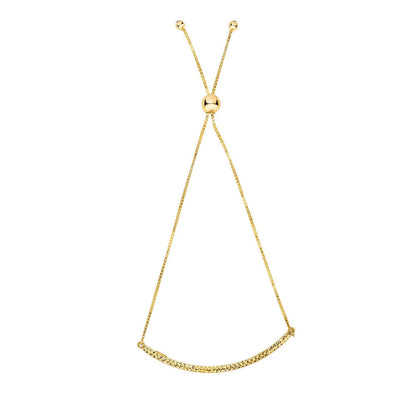 14K Gold White Yellow Diamond-Cut Curved Bar Box Friendship Bolo Bracelet Adjust