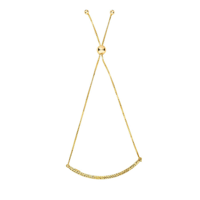 14K Gold White Yellow Diamond - Cut Curved Bar Friendship Bolo Bracelet (Solid Links) 5" - 9.25" Adjustable - WJD Exclusives