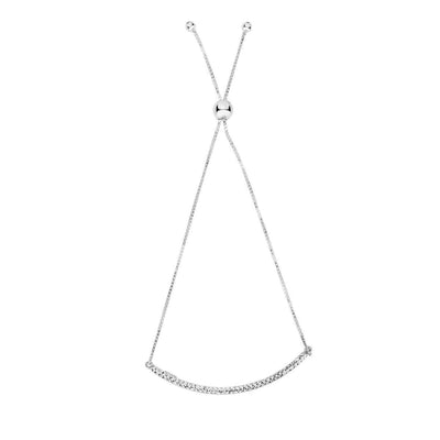 14K Gold White Yellow Diamond - Cut Curved Bar Friendship Bolo Bracelet (Solid Links) 5" - 9.25" Adjustable - WJD Exclusives