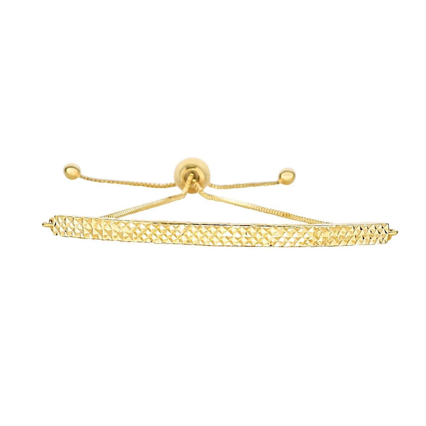 14K Gold White Yellow Diamond-Cut Curved Bar Box Friendship Bolo Bracelet Adjust