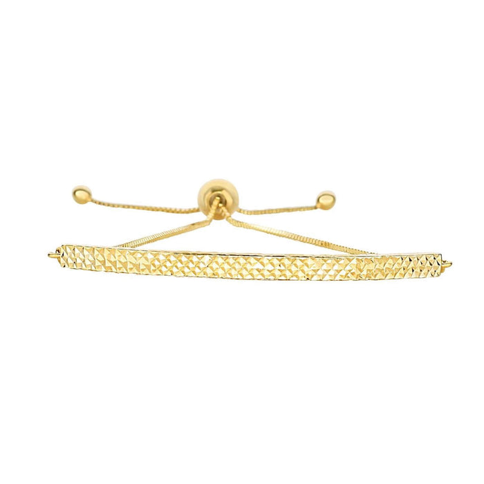 14K Gold White Yellow Diamond - Cut Curved Bar Friendship Bolo Bracelet (Solid Links) 5" - 9.25" Adjustable - WJD Exclusives