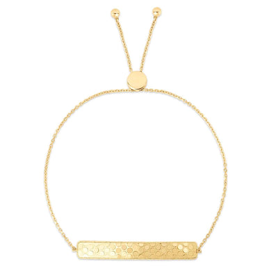 14K Yellow Gold Confetti Bar Bolo Bracelet (Solid Links) 5" - 9.25" Adjustable - WJD Exclusives