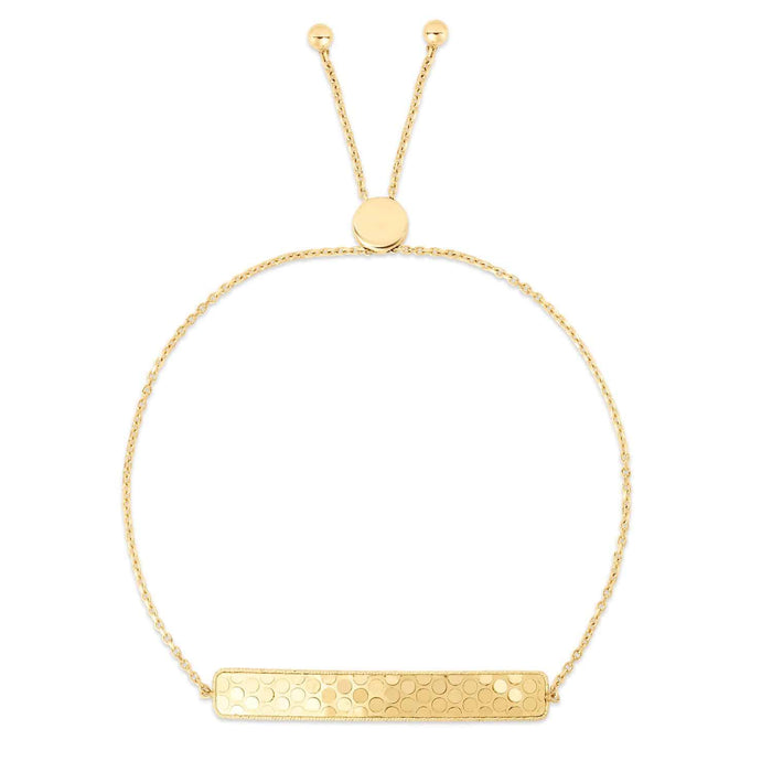 14K Yellow Gold Confetti Bar Bolo Bracelet (Solid Links) 5" - 9.25" Adjustable - WJD Exclusives