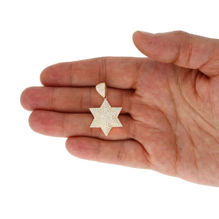 2.50Ct CZ David's Star 10k Yellow Gold Religious Pendant 1.8"