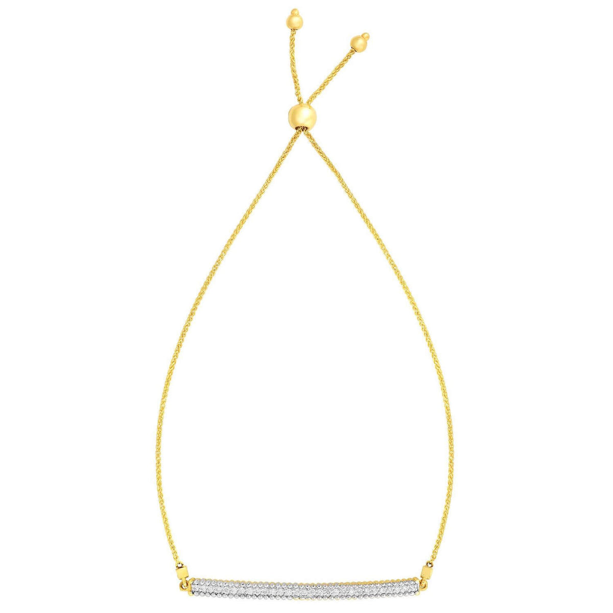 0.25CTW Natural Diamond 14K Yellow Gold Bar Friendship Bolo Bracelet (Solid Links) 5" - 9.25" Adjustable - WJD Exclusives