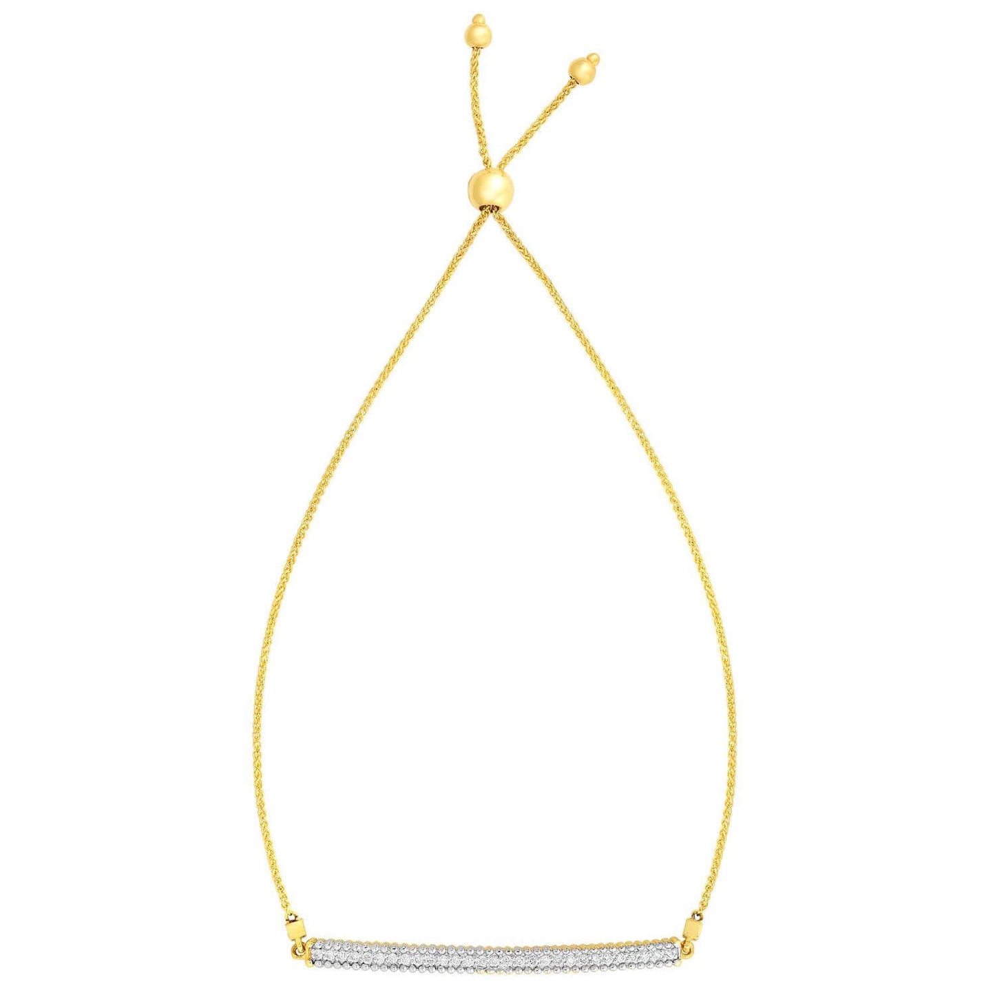0.25CTW Real Diamond 14K Gold Yellow Bar Friendship Bolo Bracelet Adjustable