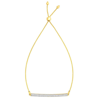 0.25CTW Real Diamond 14K Gold Yellow Bar Friendship Bolo Bracelet Adjustable