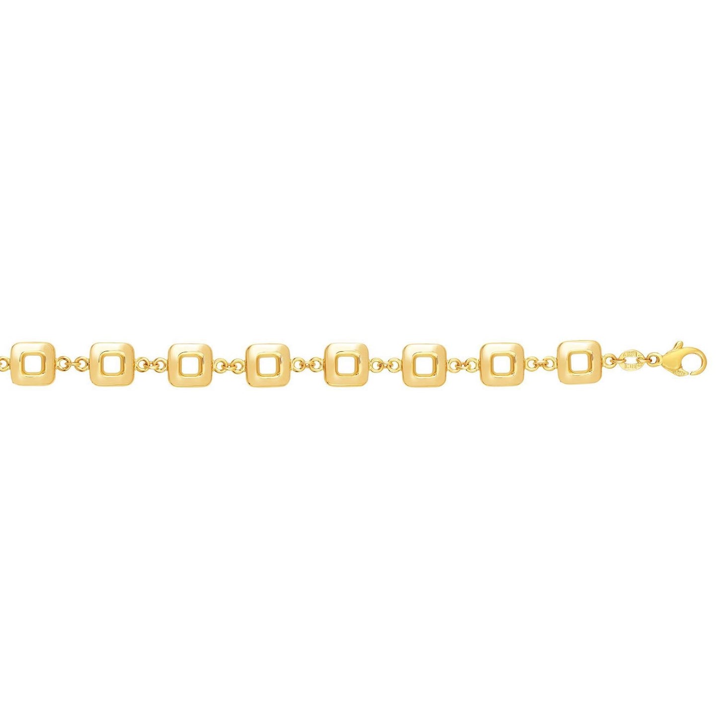 14K Gold Yellow 9mm Puffed Square Cube Bracelet 7.5"