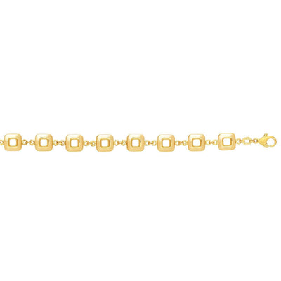 14K Yellow Gold 9mm Puffed Square Cube Bracelet (Hollow) 7.5" - WJD Exclusives