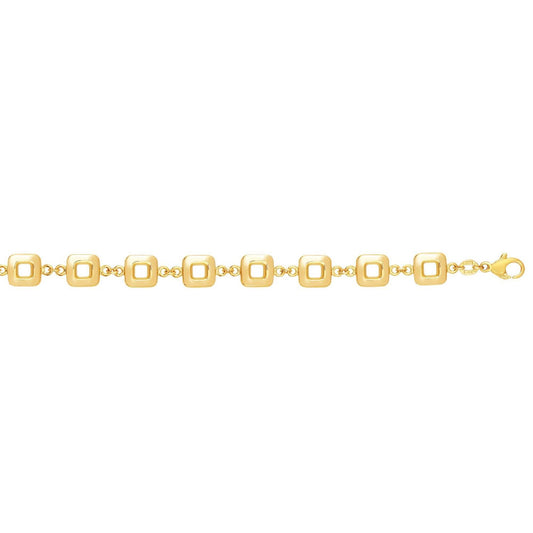 14K Gold Yellow 9mm Puffed Square Cube Bracelet 7.5"