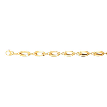 14K Gold Yellow 8.2mm Double Elongated Oval Bracelet 7.5"