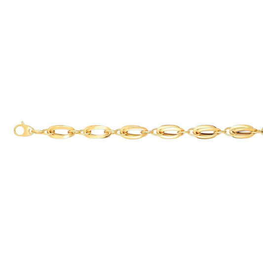 14K Gold Yellow 8.2mm Double Elongated Oval Bracelet 7.5"
