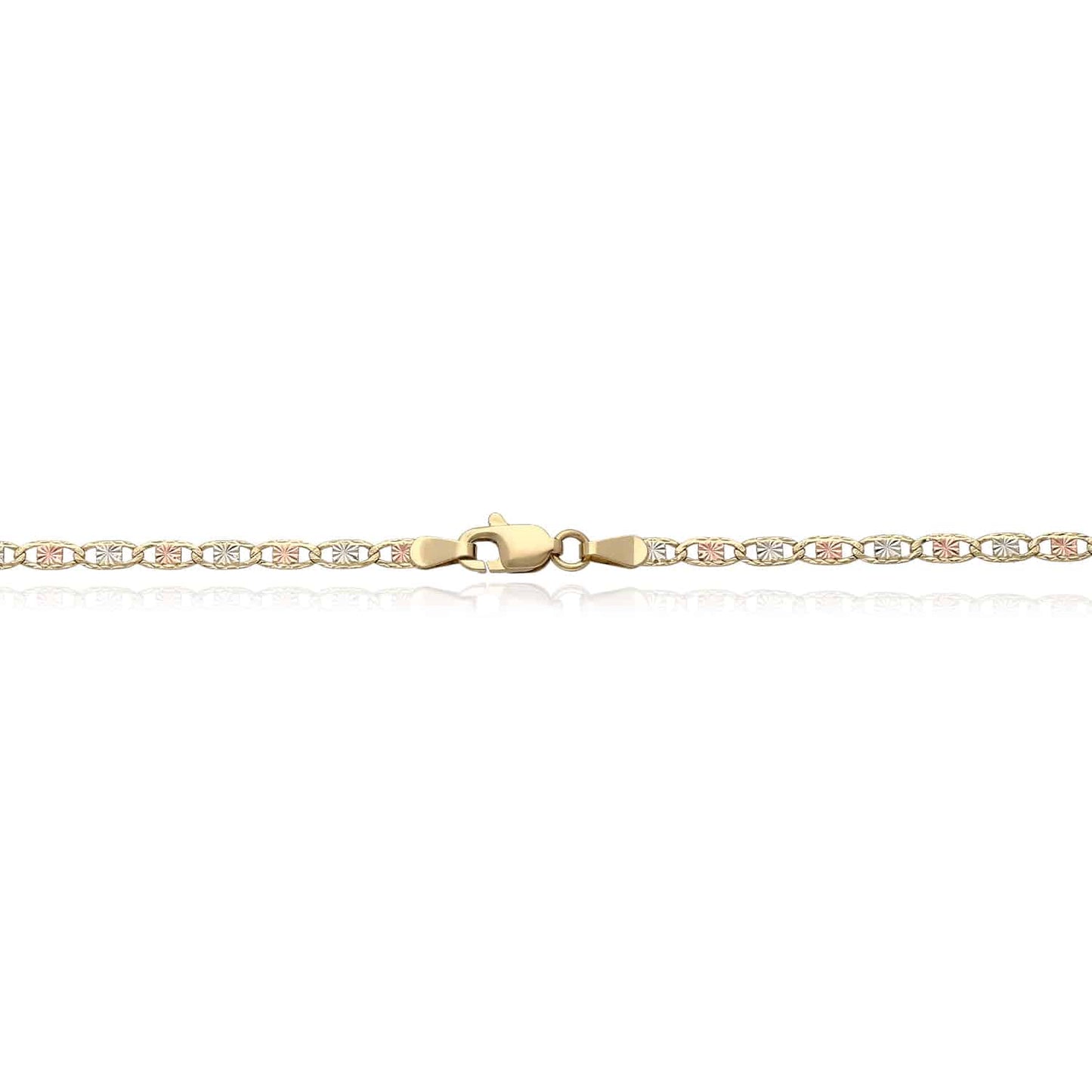 Solid 14K Gold Tri-Color 2.5mm Diamond-Cut Valentino Chain 16"-24"