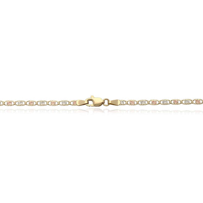 Solid 14K Gold Tri-Color 2.5mm Diamond-Cut Valentino Chain 16"-24"