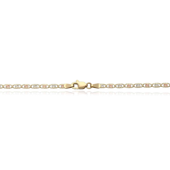 14K Tri - Color Gold 2.5mm Diamond - Cut Valentino Chain (Solid Links) 16" - 24" - WJD Exclusives