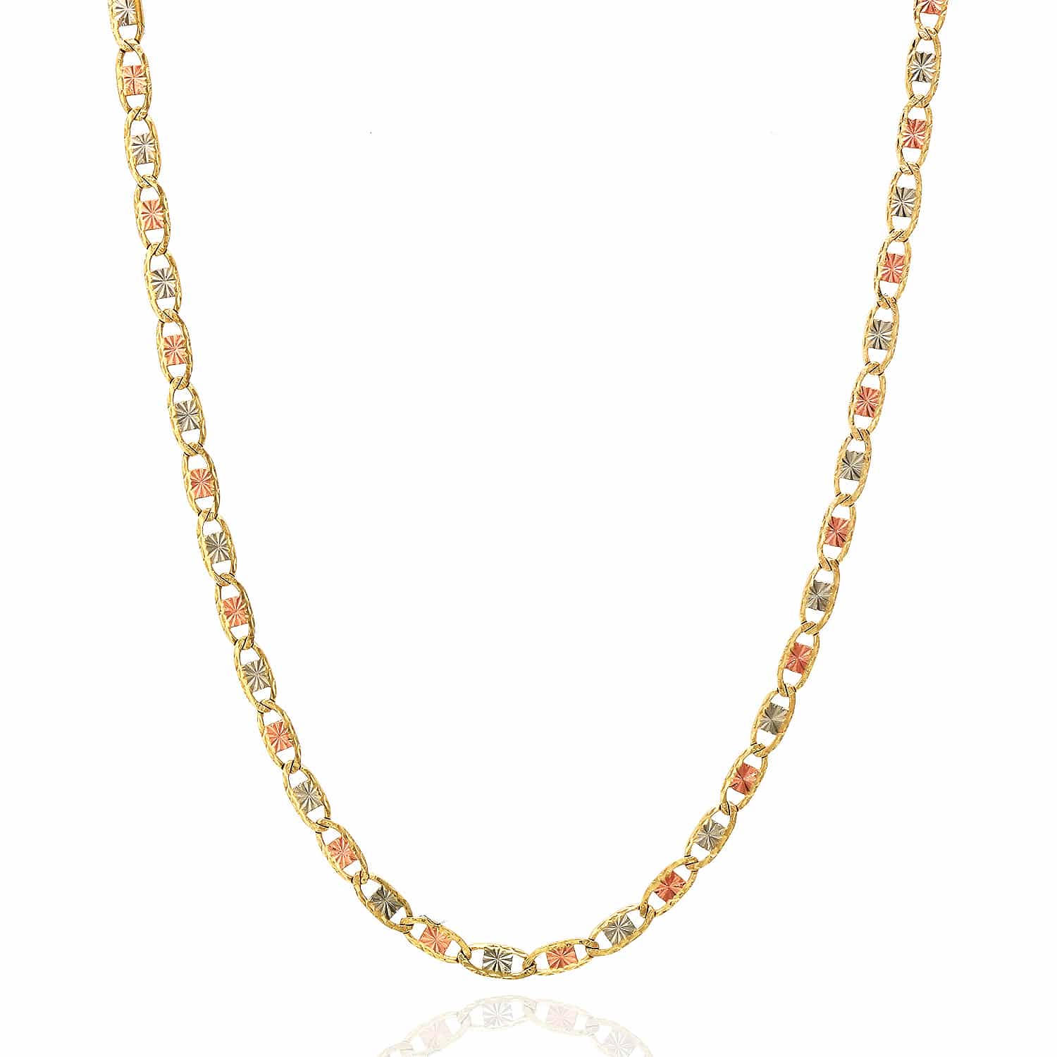 14K Tri-Color Gold Diamond-Cut Valentino Chain Necklace - 16