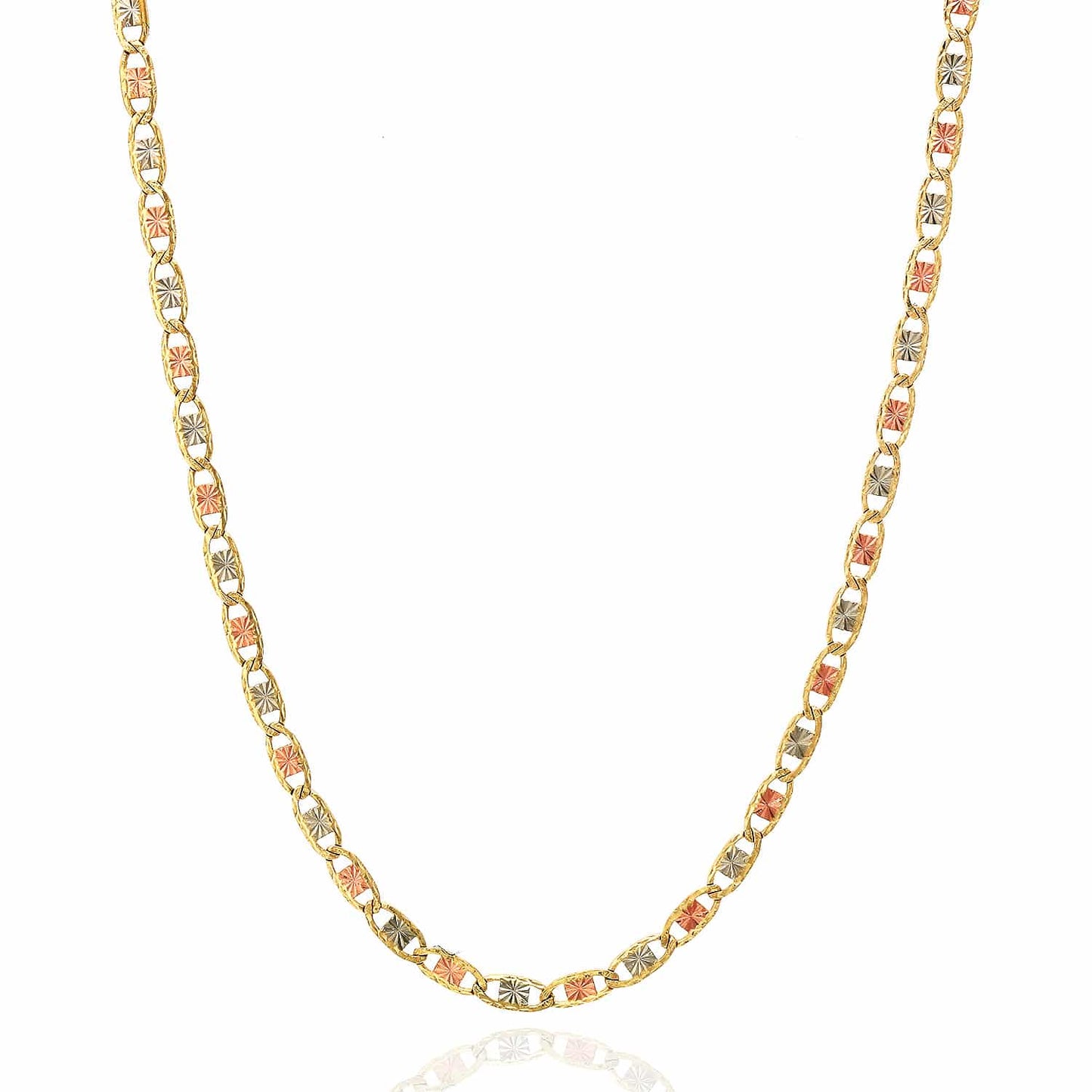 Solid 14K Gold Tri-Color 2.5mm Diamond-Cut Valentino Chain 16"-24"