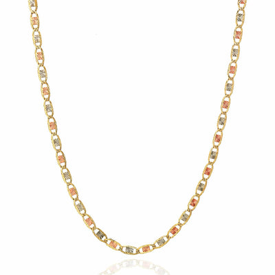 14K Tri - Color Gold 2.5mm Diamond - Cut Valentino Chain (Solid Links) 16" - 24" - WJD Exclusives