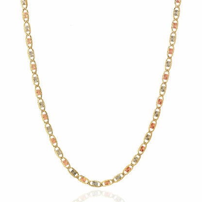 Solid 14K Gold Tri-Color 2.5mm Diamond-Cut Valentino Chain 16"-24"