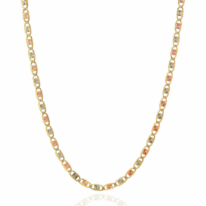 14K Tri - Color Gold 2.5mm Diamond - Cut Valentino Chain (Solid Links) 16" - 24" - WJD Exclusives