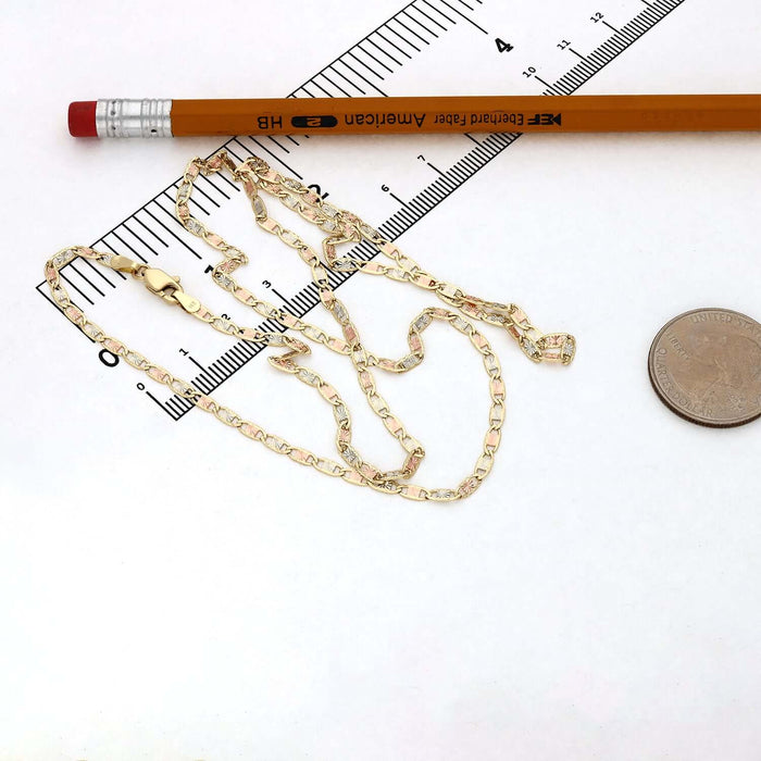 14K Tri - Color Gold 2.5mm Diamond - Cut Valentino Chain (Solid Links) 16" - 24" - WJD Exclusives