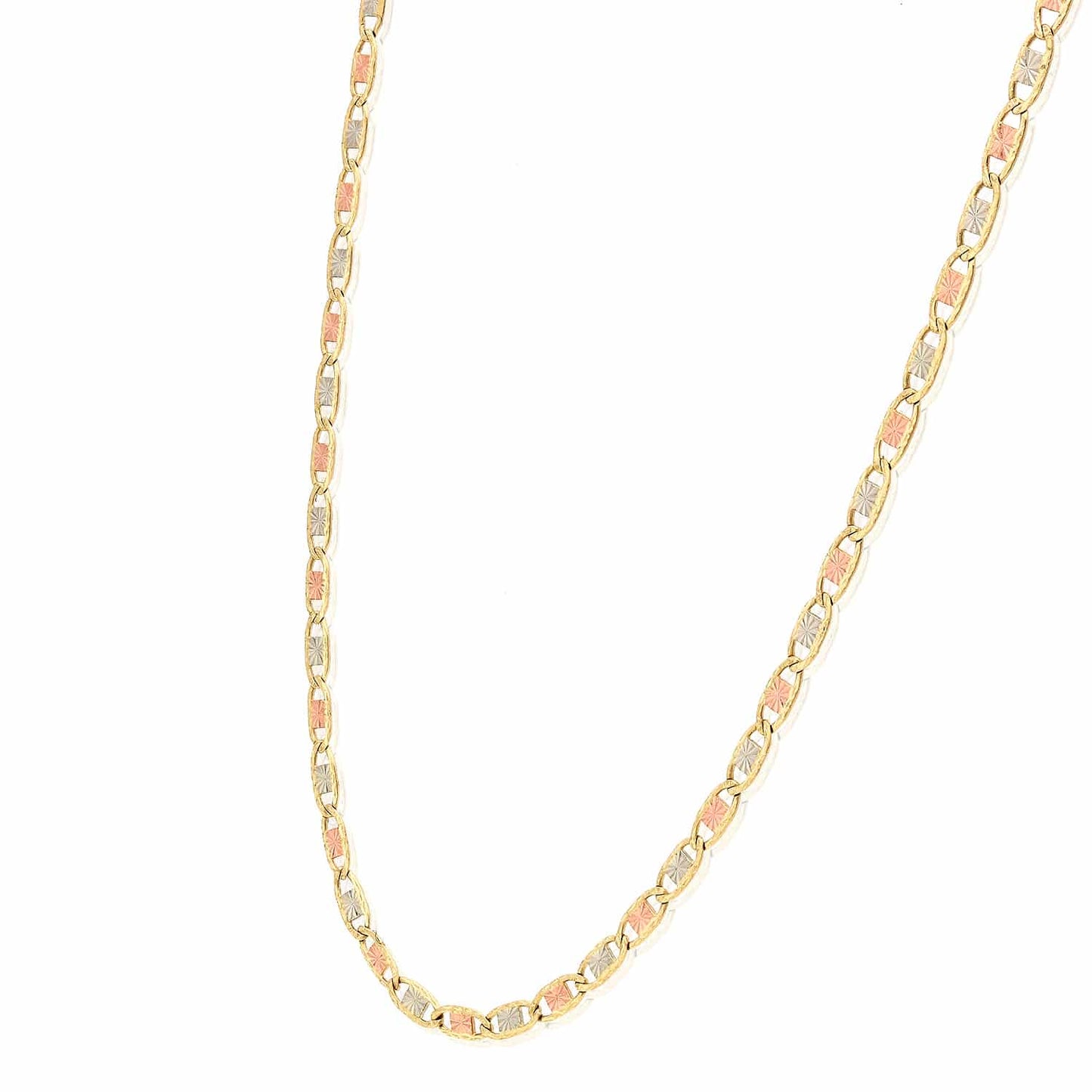 Solid 14K Gold Tri-Color 2.5mm Diamond-Cut Valentino Chain 16"-24"