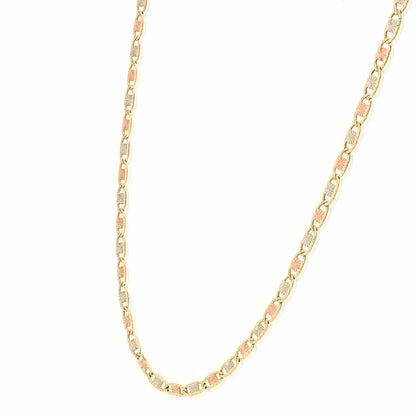 Solid 14K Gold Tri-Color 2.5mm Diamond-Cut Valentino Chain 16"-24"