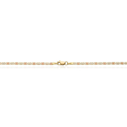 Solid 14K Real Gold Tri-Color 2mm Diamond-Cut Valentino Chain Necklace 16"-20"