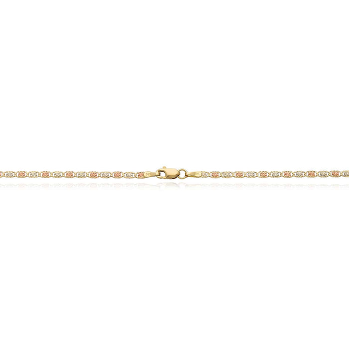 14K Tri - Color Gold 2mm Diamond - Cut Valentino Chain (Solid Links) 16" - 20" - WJD Exclusives