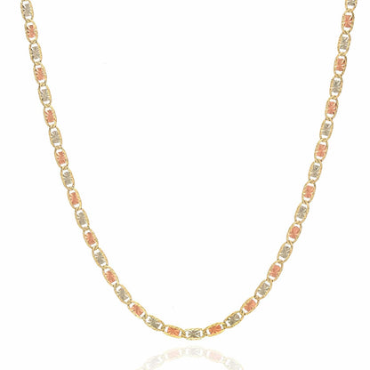Solid 14K Real Gold Tri-Color 2mm Diamond-Cut Valentino Chain Necklace 16"-20"