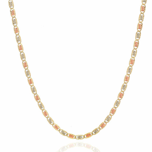 Solid 14K Real Gold Tri-Color 2mm Diamond-Cut Valentino Chain Necklace 16"-20"