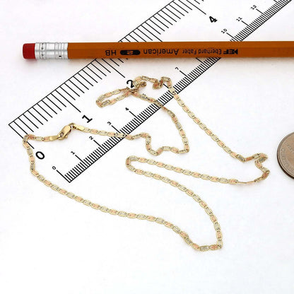 Solid 14K Real Gold Tri-Color 2mm Diamond-Cut Valentino Chain Necklace 16"-20"