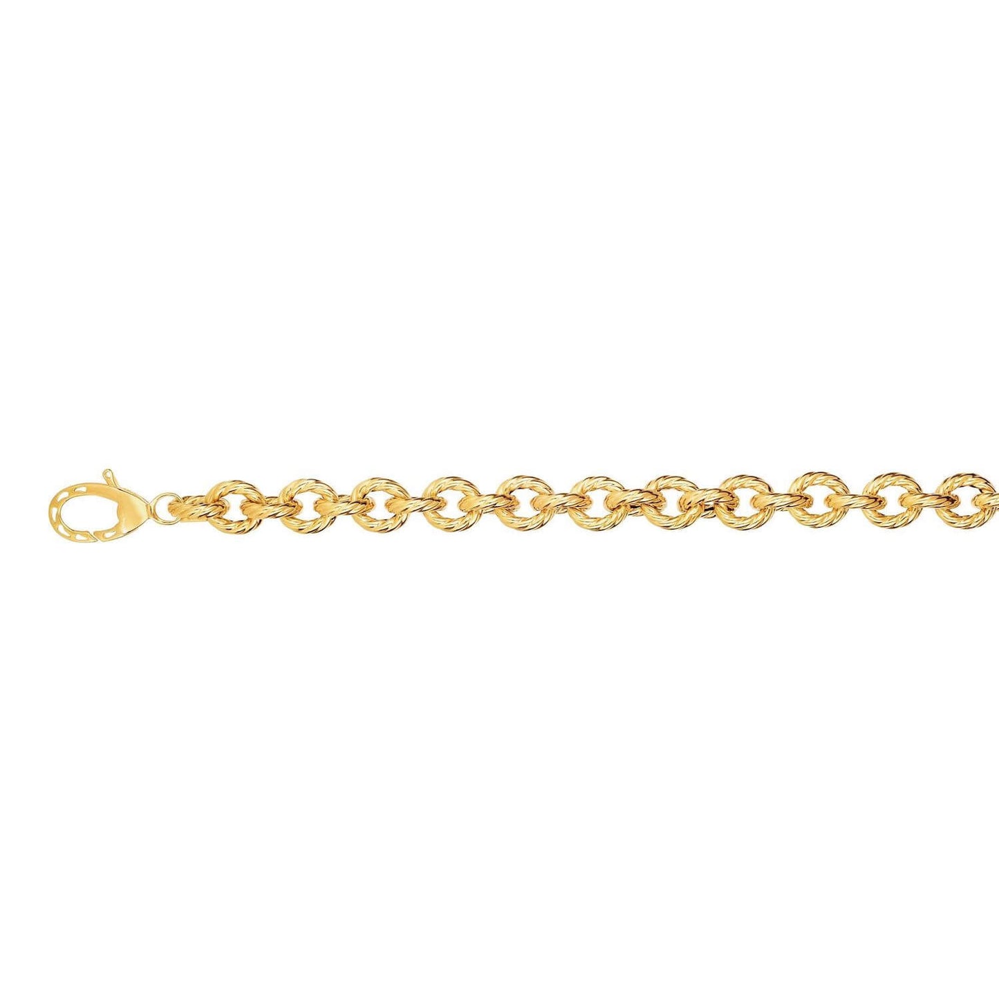 14K Gold Yellow 9mm Round Twisted Rope Bracelet 8"