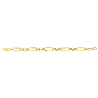14K Gold Yellow 8mm Elongated Oval Station Bracelet 8"
