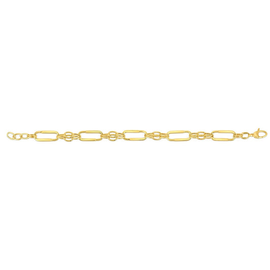 14K Gold Yellow 8mm Elongated Oval Station Bracelet 8"
