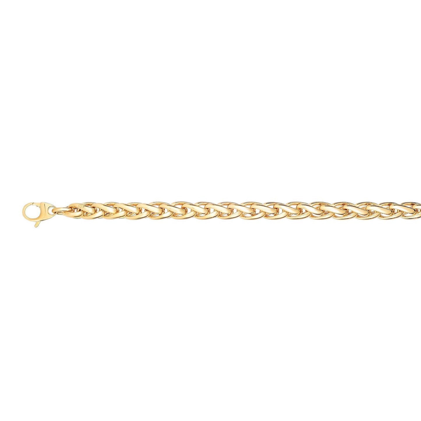 14K Gold Yellow 6.5mm Fancy Round Wheat Bracelet 7.5"