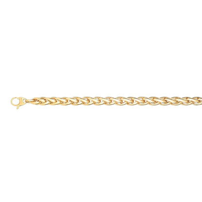 14K Gold Yellow 6.5mm Fancy Round Wheat Bracelet 7.5"