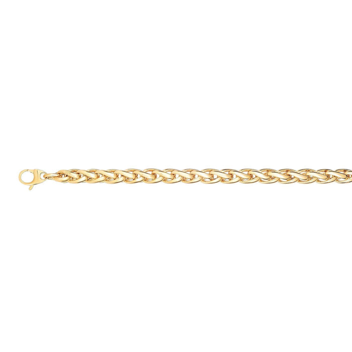 14K Yellow Gold 6.5mm Fancy Round Wheat Bracelet (Hollow) 7.5" - WJD Exclusives