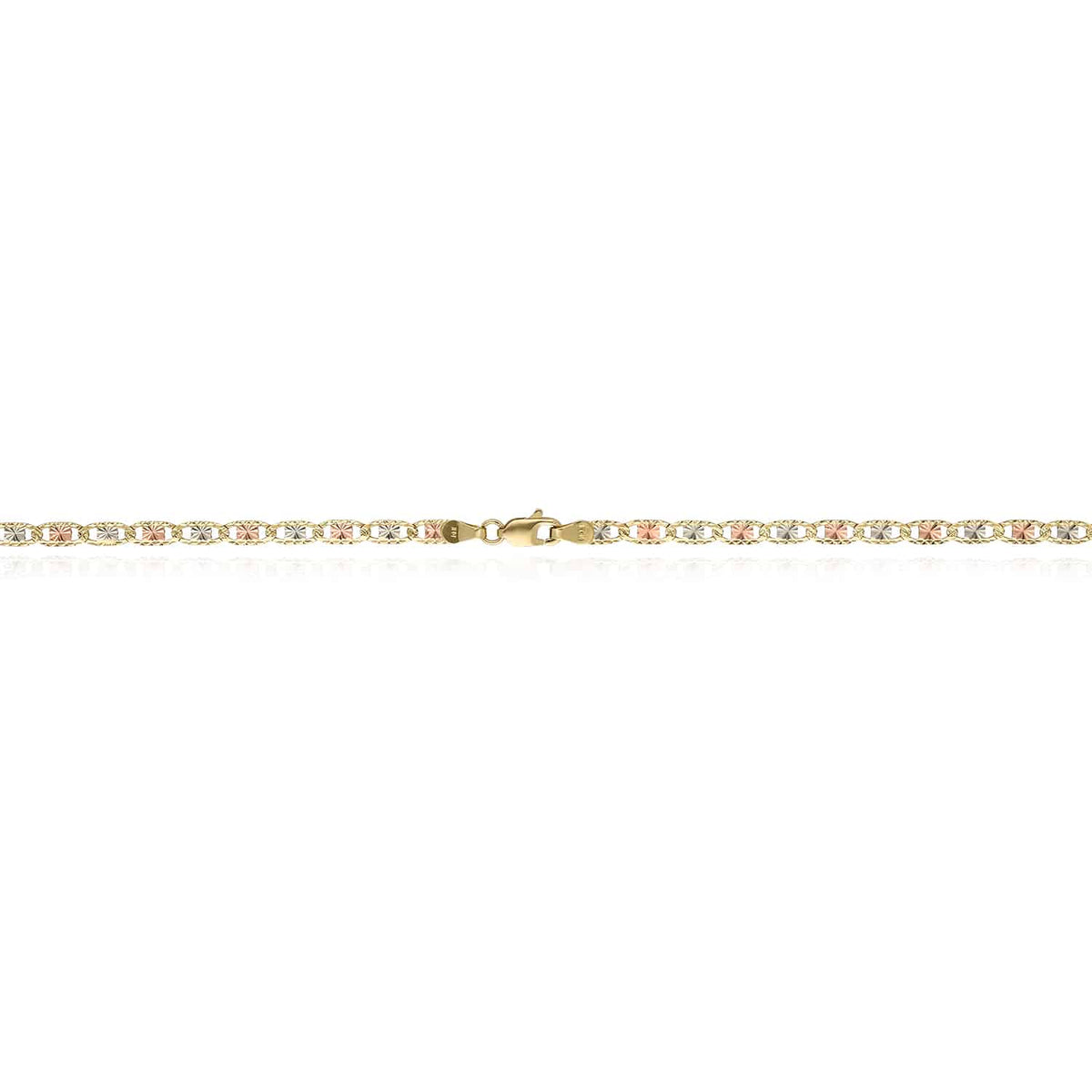 14K Tri - Color Gold 3.5mm Diamond - Cut Valentino Chain (Solid Links) 16" - 24" - WJD Exclusives
