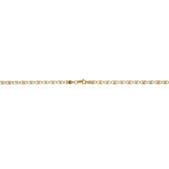 14K Tri - Color Gold 3.5mm Diamond - Cut Valentino Chain (Solid Links) 16" - 24" - WJD Exclusives