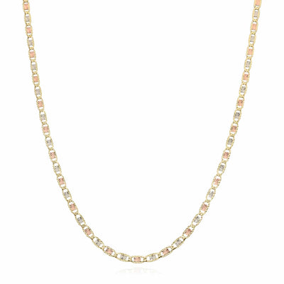 14K Tri - Color Gold 3.5mm Diamond - Cut Valentino Chain (Solid Links) 16" - 24" - WJD Exclusives