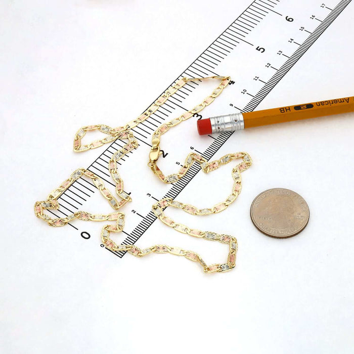 14K Tri - Color Gold 3.5mm Diamond - Cut Valentino Chain (Solid Links) 16" - 24" - WJD Exclusives