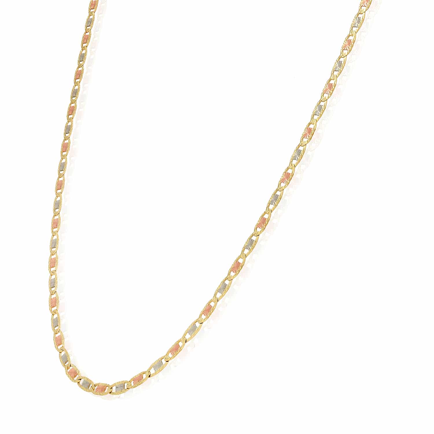 14K Tri-Color Gold Diamond-Cut Valentino Chain (Solid Links