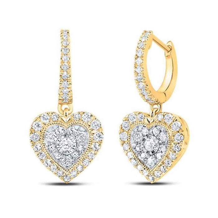 .65CTW Natural Diamond 10K Gold Yellow White Rose Drop Heart Earrings - WJD Exclusives