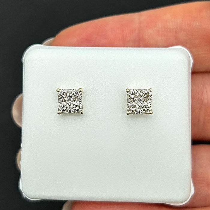 .60CTW Real Round 10K Gold Yellow White Diamond Square Earrings - WJD Exclusives