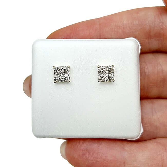 .60CTW Real Round 10K Gold Yellow White Diamond Square Earrings - WJD Exclusives