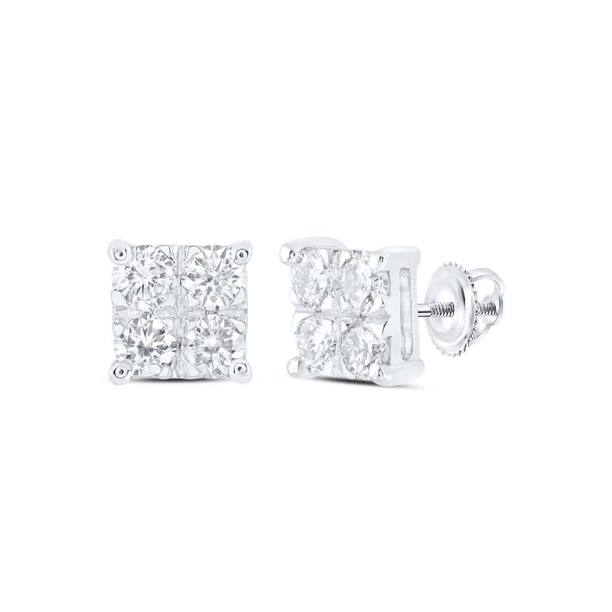 .60CTW Real Round 10K Gold Yellow White Diamond Square Earrings - WJD Exclusives